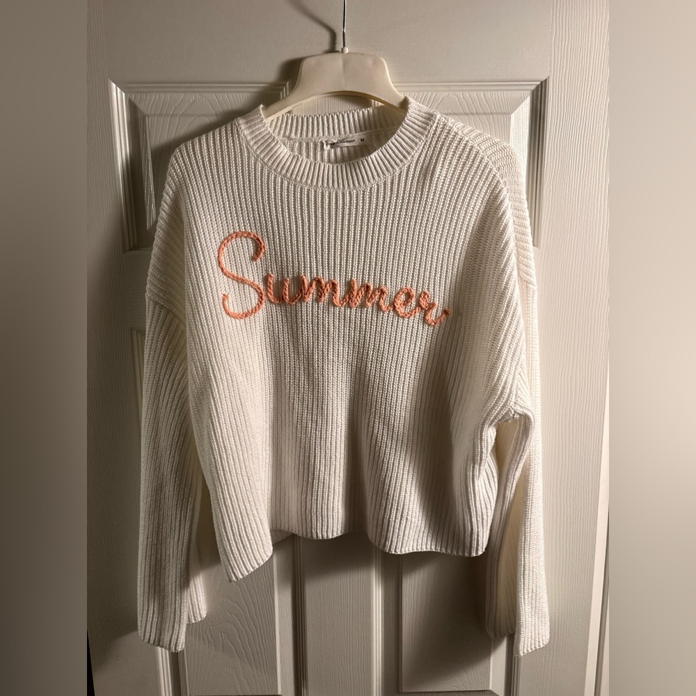 Moor & Madison White In Summer SZ M Sweater with Orange Embroidery